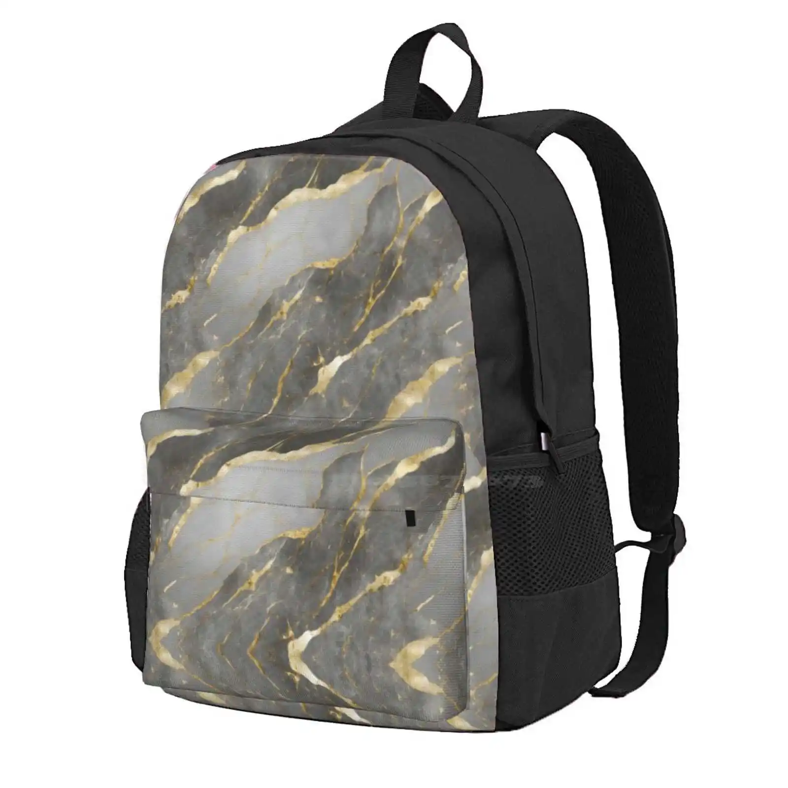 Marble Pattern V10 Hot Sale Schoolbag Backpack Fashion Bags Watercolors Marble Patterns Grey Gold