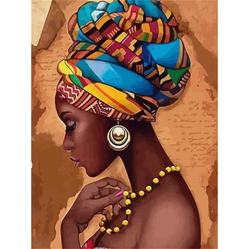 African Woman DIY Cross Stitch Embroidery 11CT Kits Craft Needlework Set Cotton Thread Printed Canvas Home Decoration   Sale