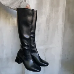 Maogu scarpe di gomma da donna da donna Sexy tacco quadrato tacchi alti alla coscia 2023 stivaletti con tacco invernale di lusso nuovi stivali neri al ginocchio