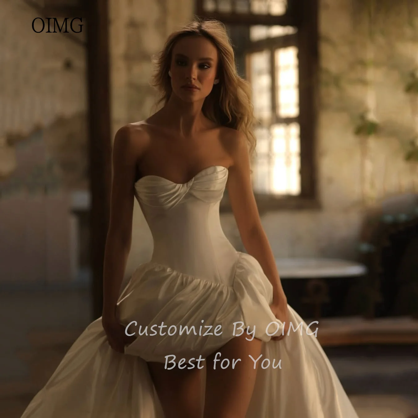 

OIMG Modern Sweetheart Neck A Line Wedding Dress Off The Shoulder Bride Dresses Side Slit Floor Length Wedding Gowns Customized