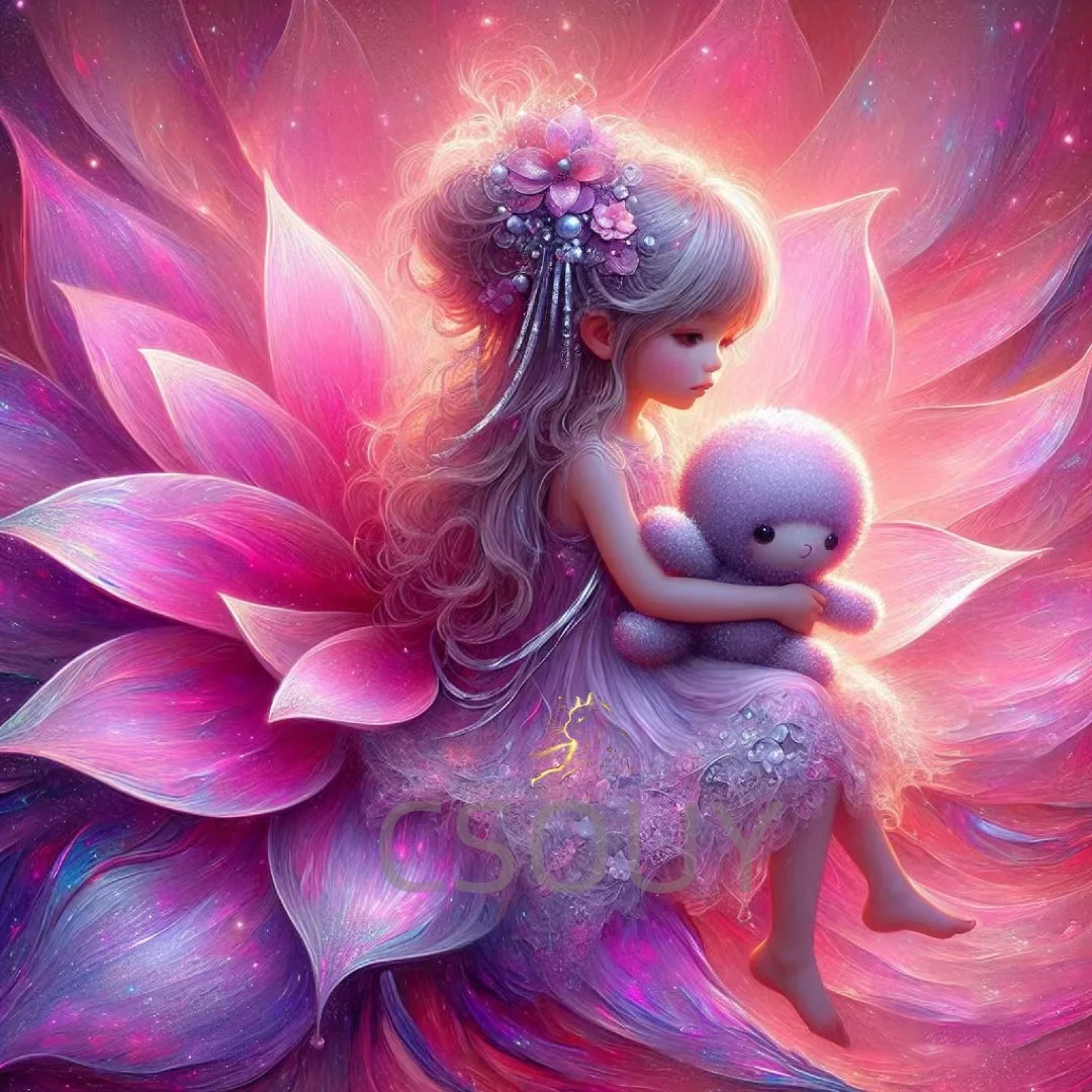 

Lotus Fairy Girls 100% Fairy Dust Square Drill Full Diy Diamond Painting Cross Stitch Crystal Embroidery Mosaic Decor Needlewor