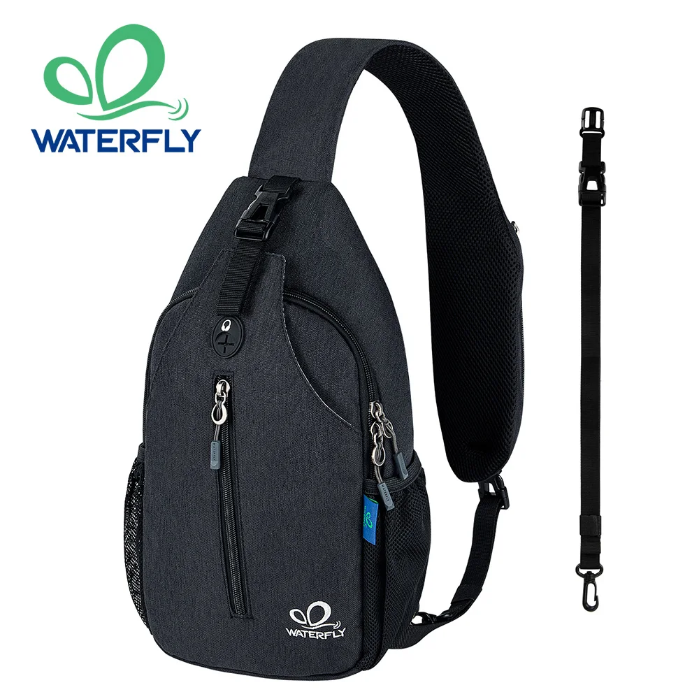 WATERFLY Crossbody Sling Bag Chest Bag Daypack Small Hiking Sling Backpack For Men Women With Skin Friendly Shoulder Strap