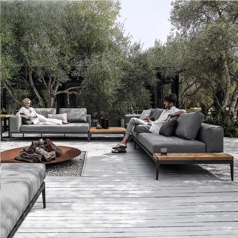 

Outdoor rattan high-grade solid wood sofa outdoor open-air garden courtyard waterproof leisure B & B terrace furniture combinati