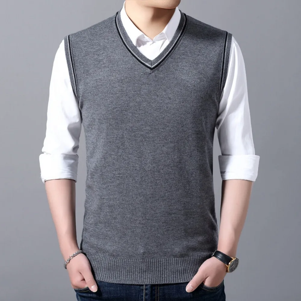 2025 New Men\'s Business Casual Pullover Wear Warm Sleeveless Sweater Vest Men\'s Knitted Tops