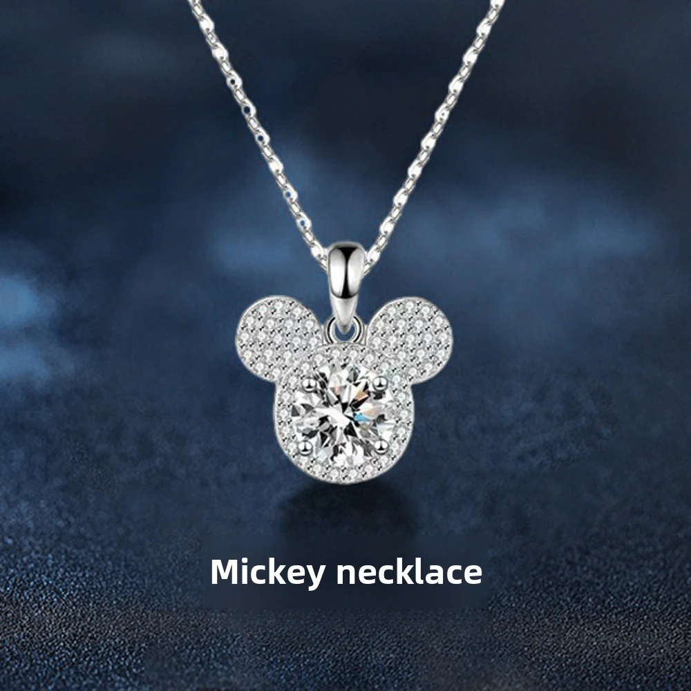 

One carat Moissanite Mickey pendant necklace 925 sterling silver all-match clavicle chain GRA certified gift for lovers