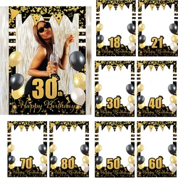 Black Gold Glitter 18 21 30 40 50 60 70 80th Birthday Party Photo Booth Props for Adults Happy Birthday Party Decorations