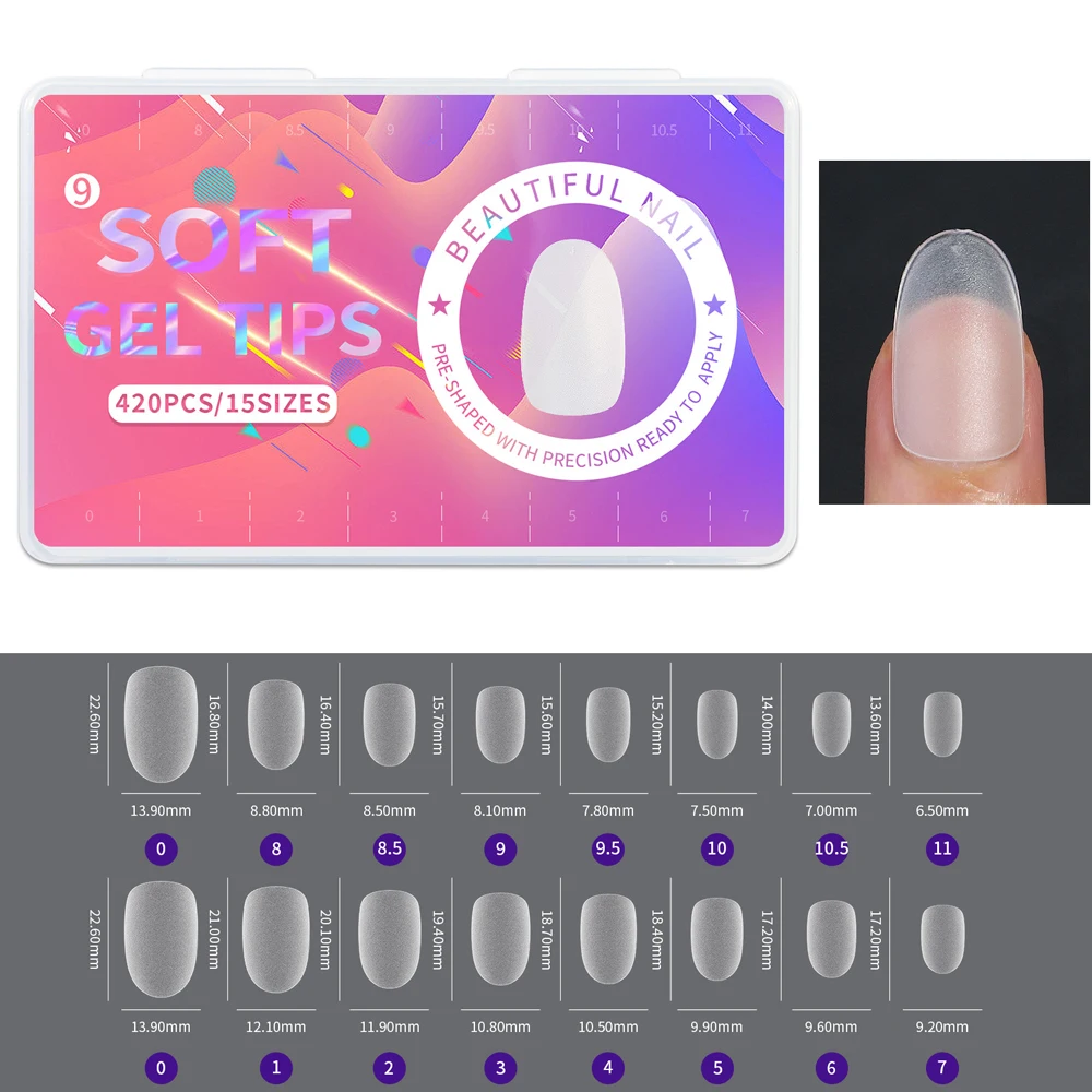 420 Stück Weiche Matte Mandelförmige Nagelspitzen, Voll Transparent, Soak-Off Gel, Kurze T-Form, Runde Ovale Kapselspitzen für Nagelkunst-Dekoration – Detail 14