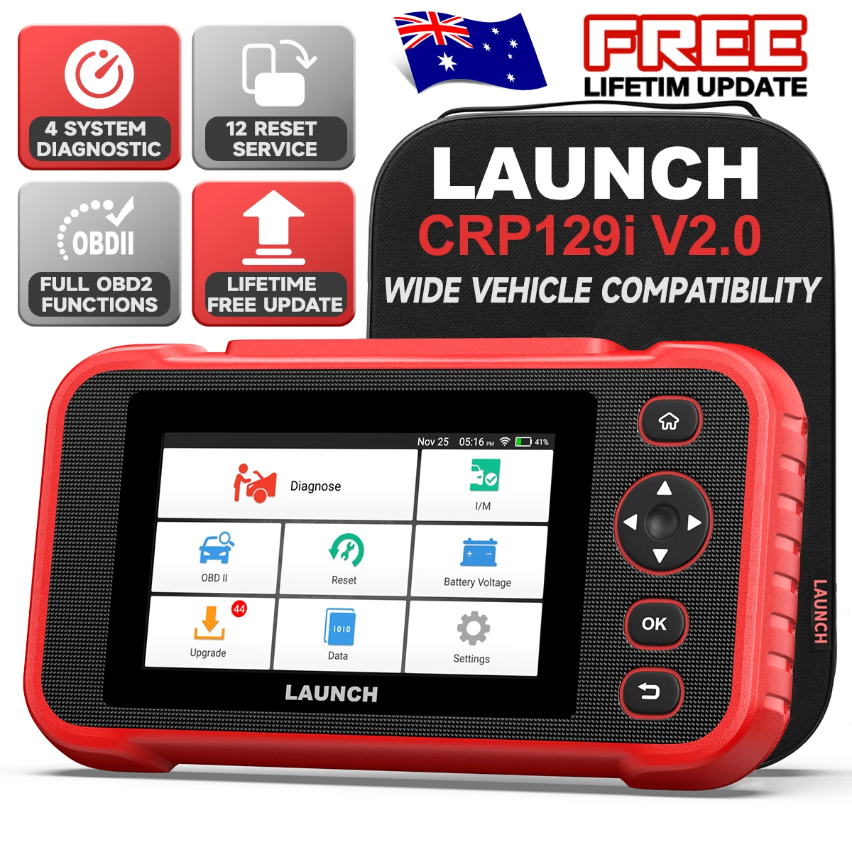 

LAUNCH X431 CRP129i V2.0 OBD2 Сканер Автомобильные диагностические инструменты ABS SRS Engine AT 4 Системный сканер 12 Сброс Бесплатное обновление Автоматическое сканирование тоже