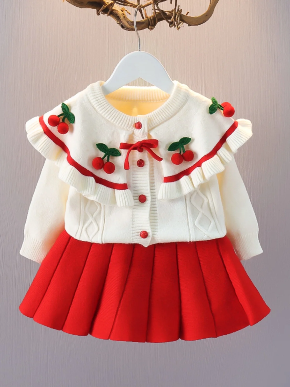 プリンセススタイル2ピース子供服セット-女の子用-春のおしゃれな綿ポリエステル混紡ベビー服-リトルガールアンサンブル