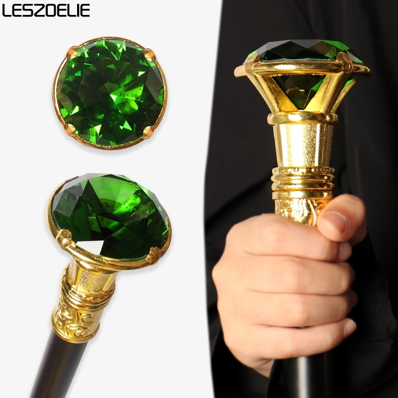 

Emerald Green Diamond Walking Stick with Gold Handle Elegant Vintage Fashion Decorative Cane for Men And Women