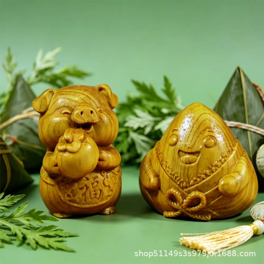Nut Shell Carved Chinese Zodiac Animal Charm Wenwan Hand Piece Desktop Display Wood Craft Ornament
