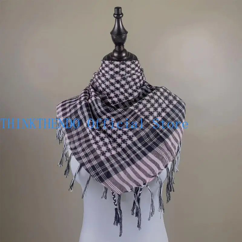 

652F Shemagh Scarves Keffiyeh Square Scarf Colorblock Houndstooth Arab Headscarf Multifunctional Bandana Tassels Shawl Wrap
