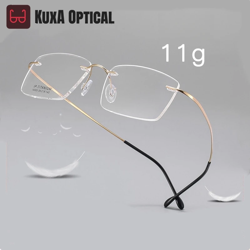 

Очки KIZN из чистого титана без оправы, мужские и женские, в стиле ретро, квадратные, оптические, с диоптриями, ультралегкие, без оправы, модель 1600