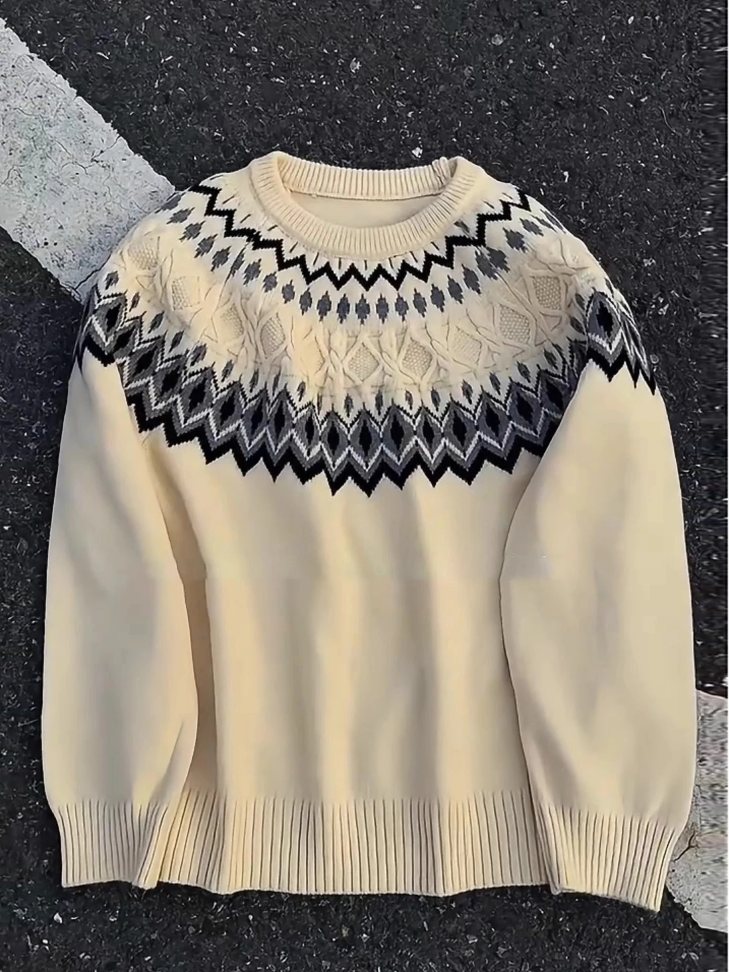 

Мужской зимний свободный вязаный свитер с круглым вырезом, узором Fair Isle, длинными рукавами, в американском ретро-стиле, для пар, Cleanfit Sle