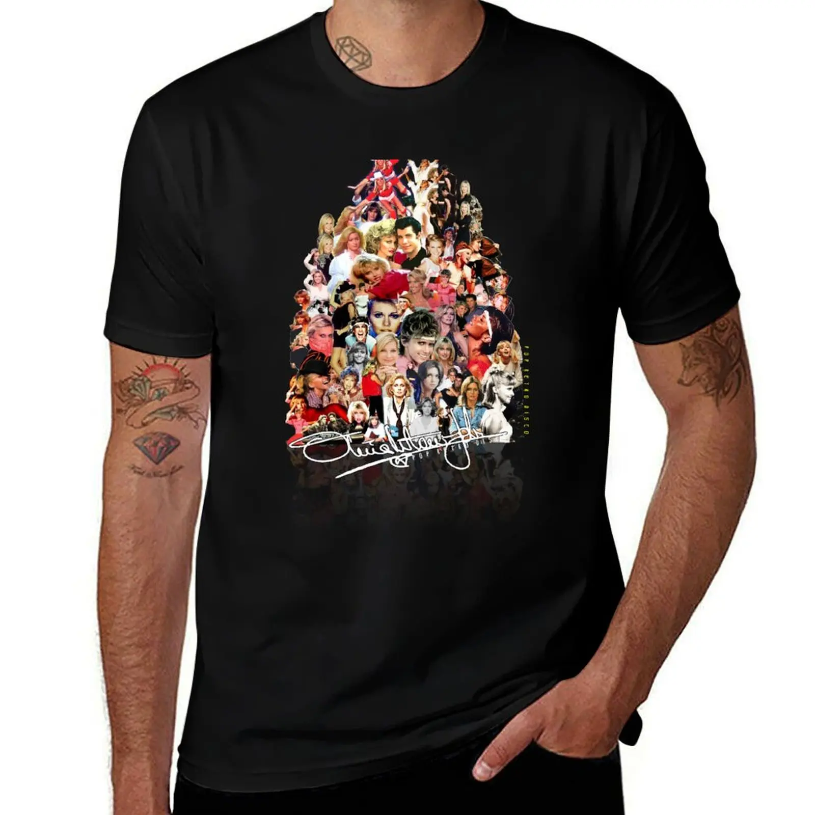 Olivia Newton-John Collage - Designed by PopRetroDisco T-Shirt Casual Light Summer Short Sleeve Top T-Shirt