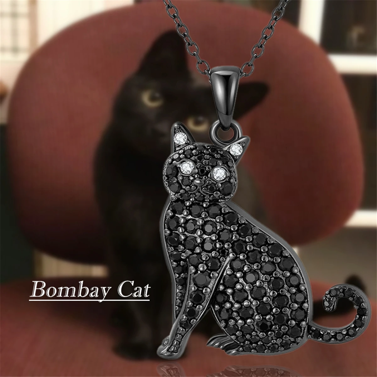 Creative Cute Bombay Cat Pendant Necklace for Women Elegant Pet Black Kitten Animal Jewelry Birthday Gift for Cat Lovers Chain