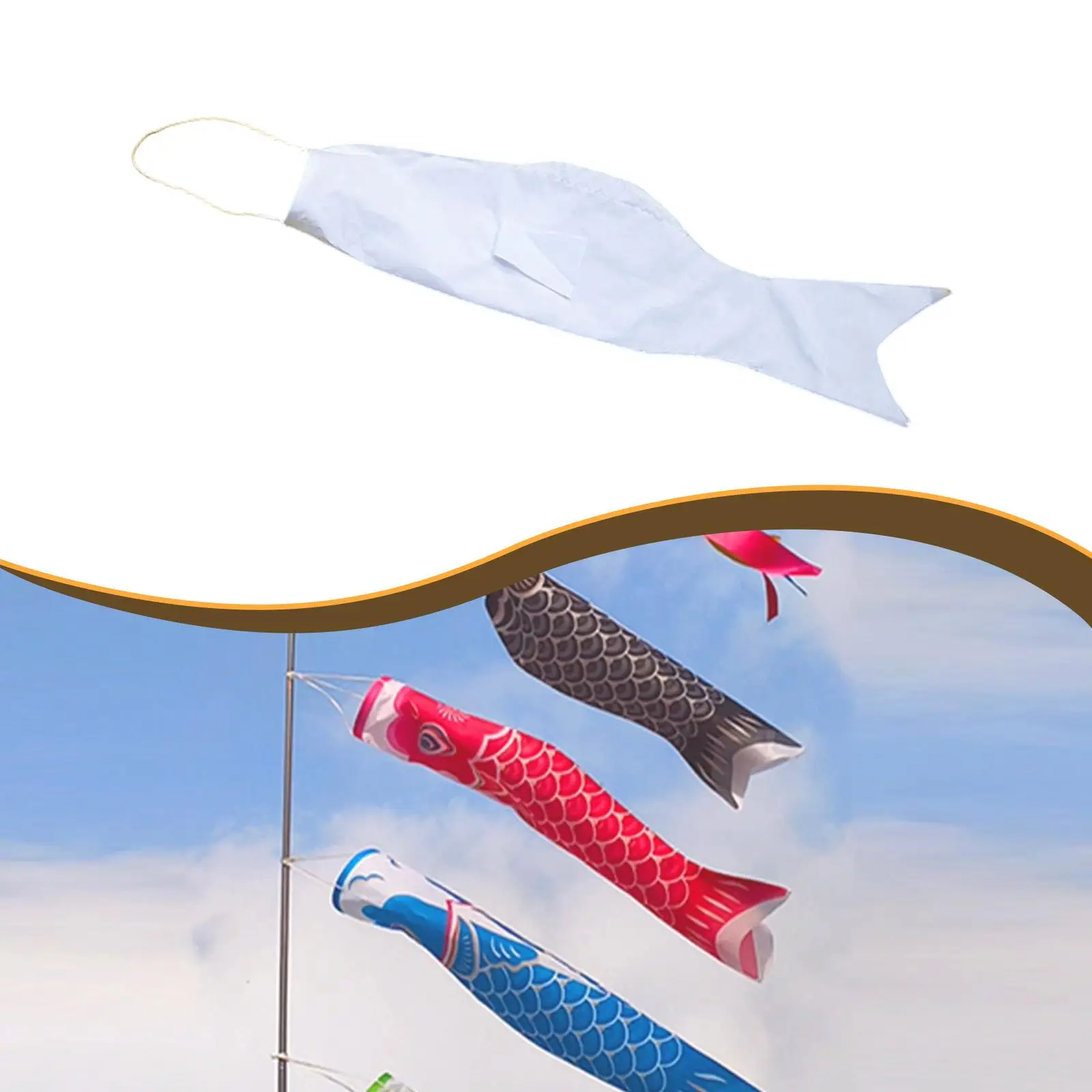 Japanese Koi Fish Windsock Blank Streamer Creative DIY Banner Fabric Flag for Backyard Outdoor Wall Decor