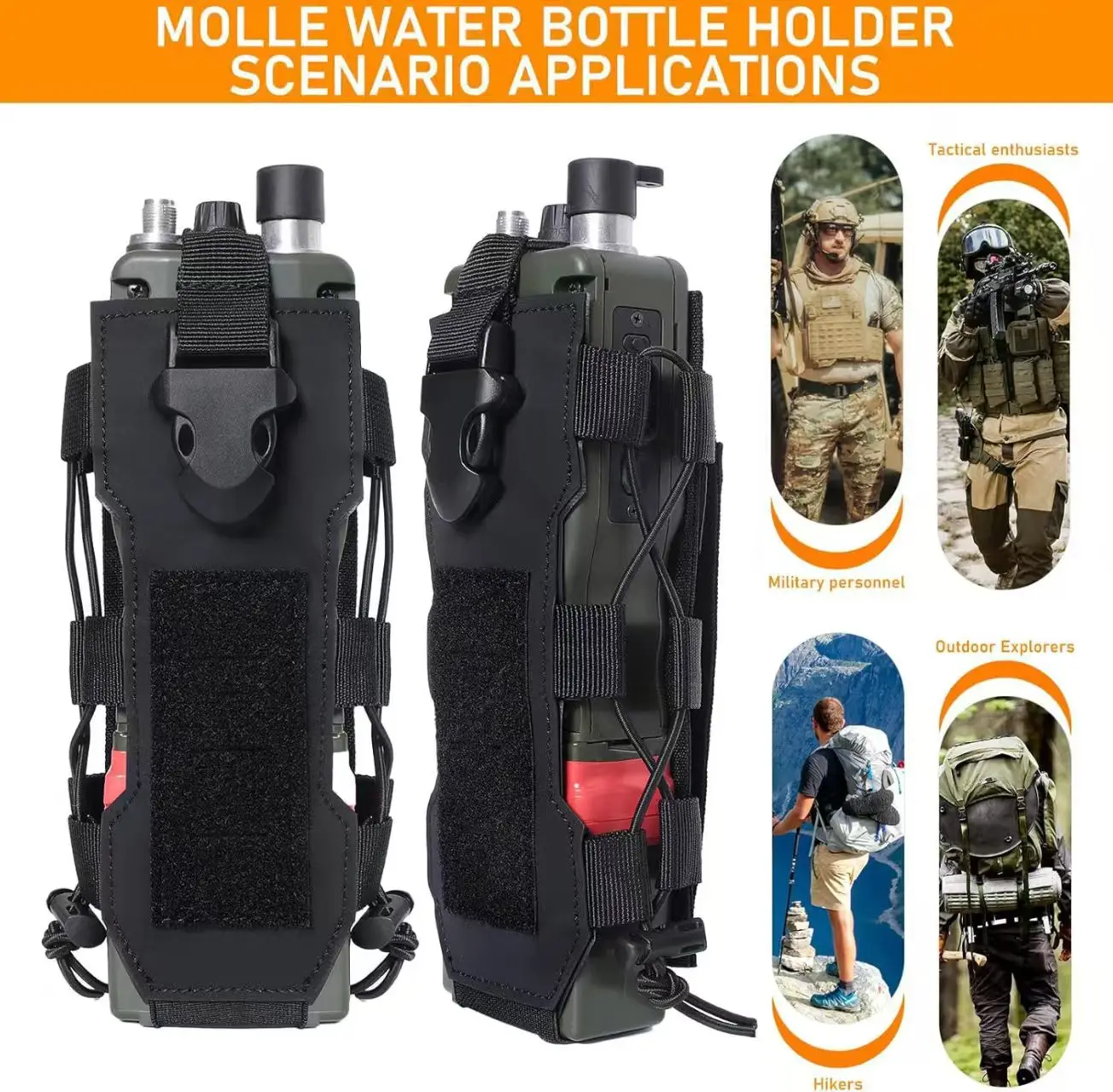 

Tactical Radio Pouch Molle Water Bag Outdoor Walkie Talkie Holder Pocket Quick Release Buckle Elasitc Shock Cord Magazine Pouch