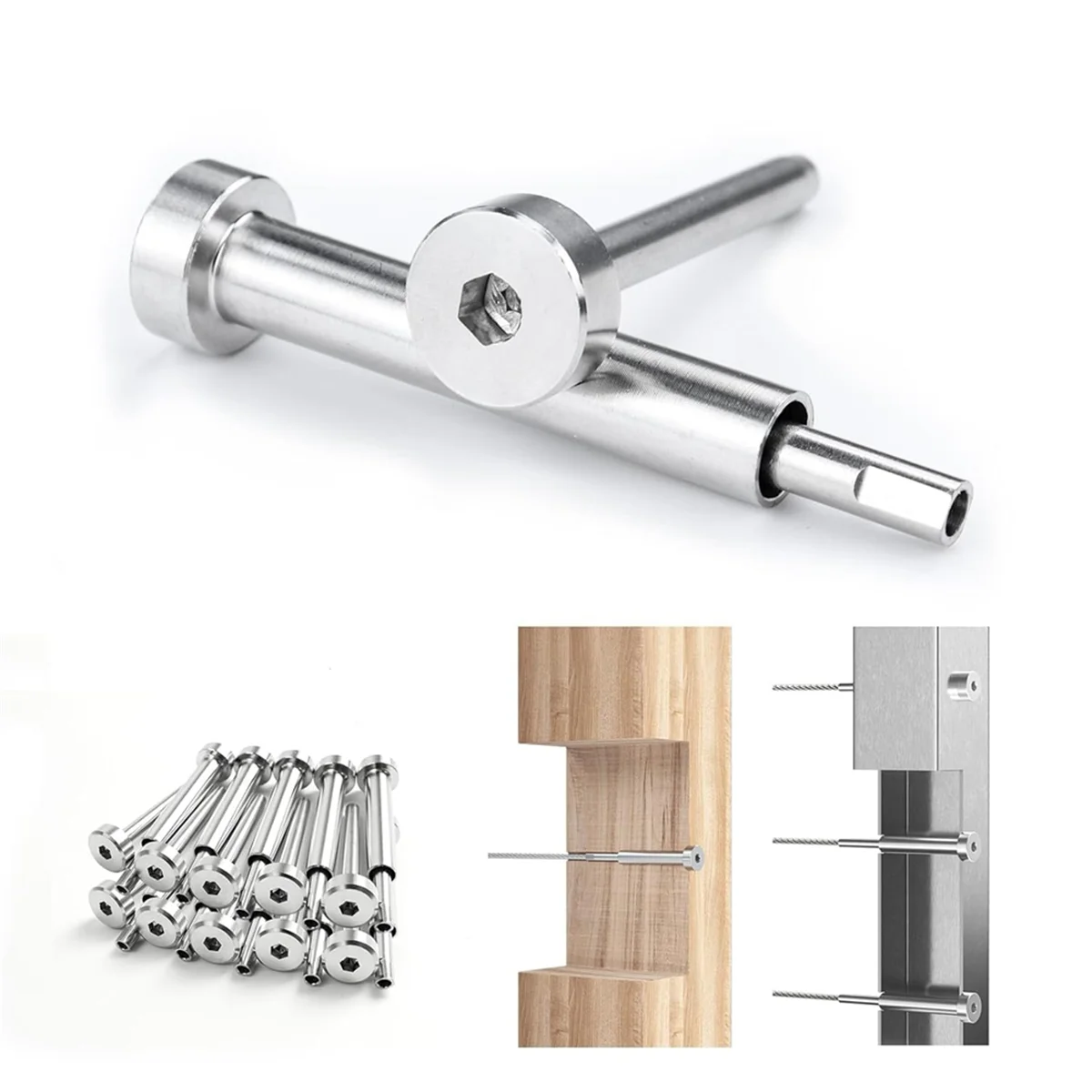 10Pairs 1/8In Invisible Cable Railing Kit Swage Tensioner and Stud End T316 Stainless Steel for 2In Wood & Metal Posts