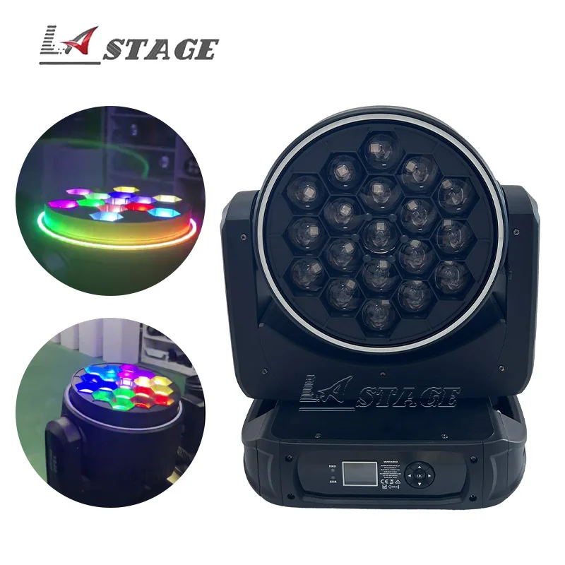 

19X40W RGBW 4IN1DJ Disco Bar Shaking Head Light Pixel Moving Head Zoom Bright Bee Eye Led halo band effect lens rotating light