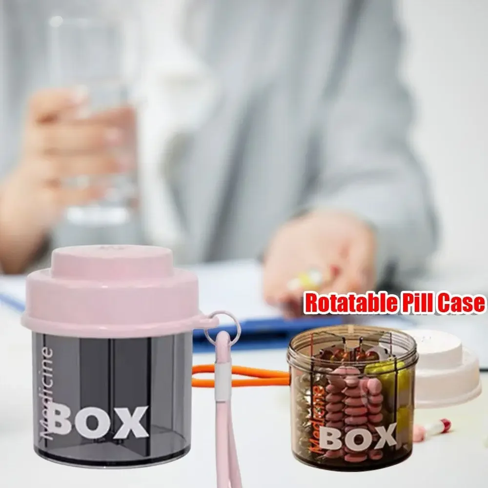 CANBOUNNew Rotatable Pill Case With Lid Lanyard Pill Dispenser Visual Window Pill Storage Box