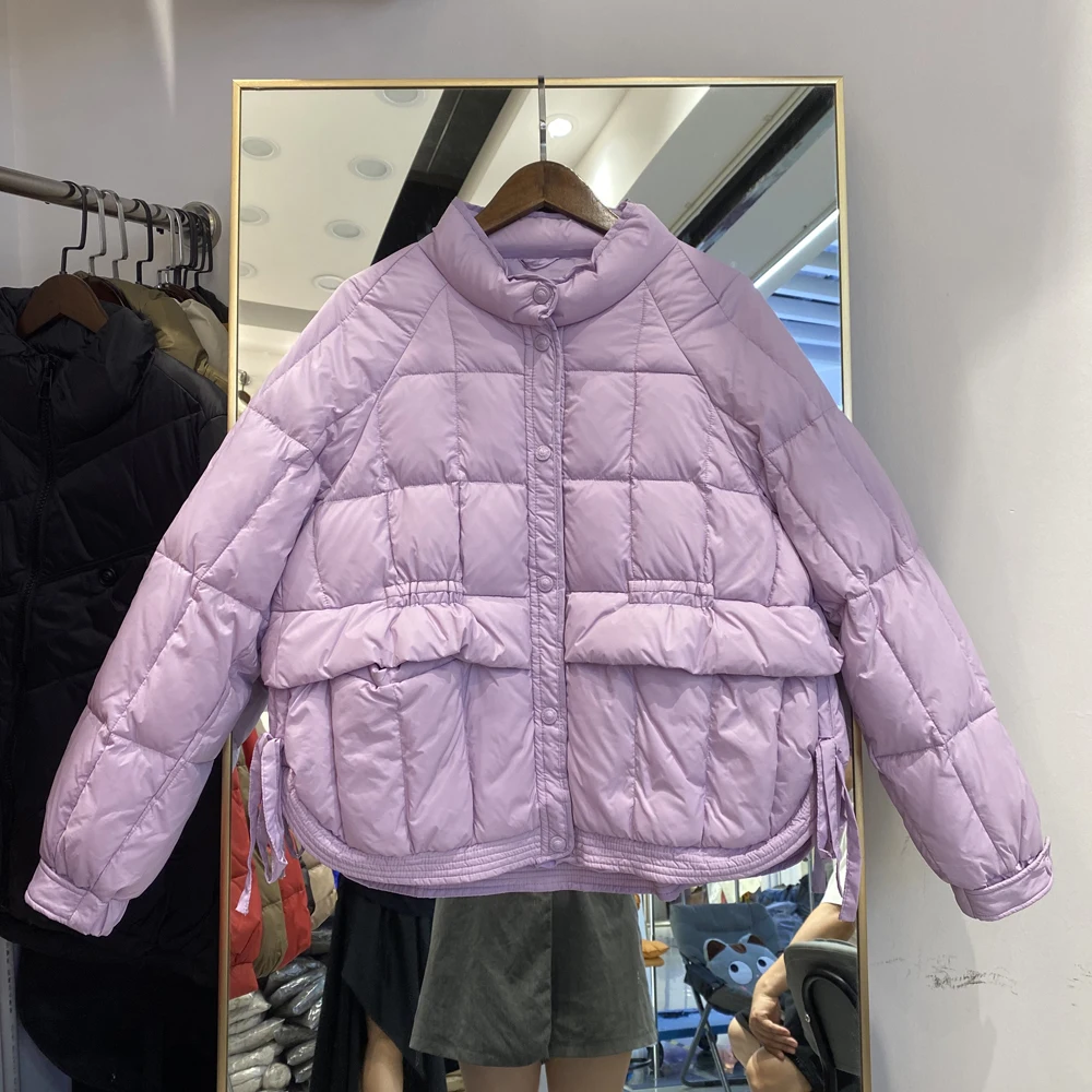 

Autumn Winter 2023 New Down Jacket Women's Light White Duck Down Stand Collar Fashion Long Sleeve Casual Warm Coat Clothes L413