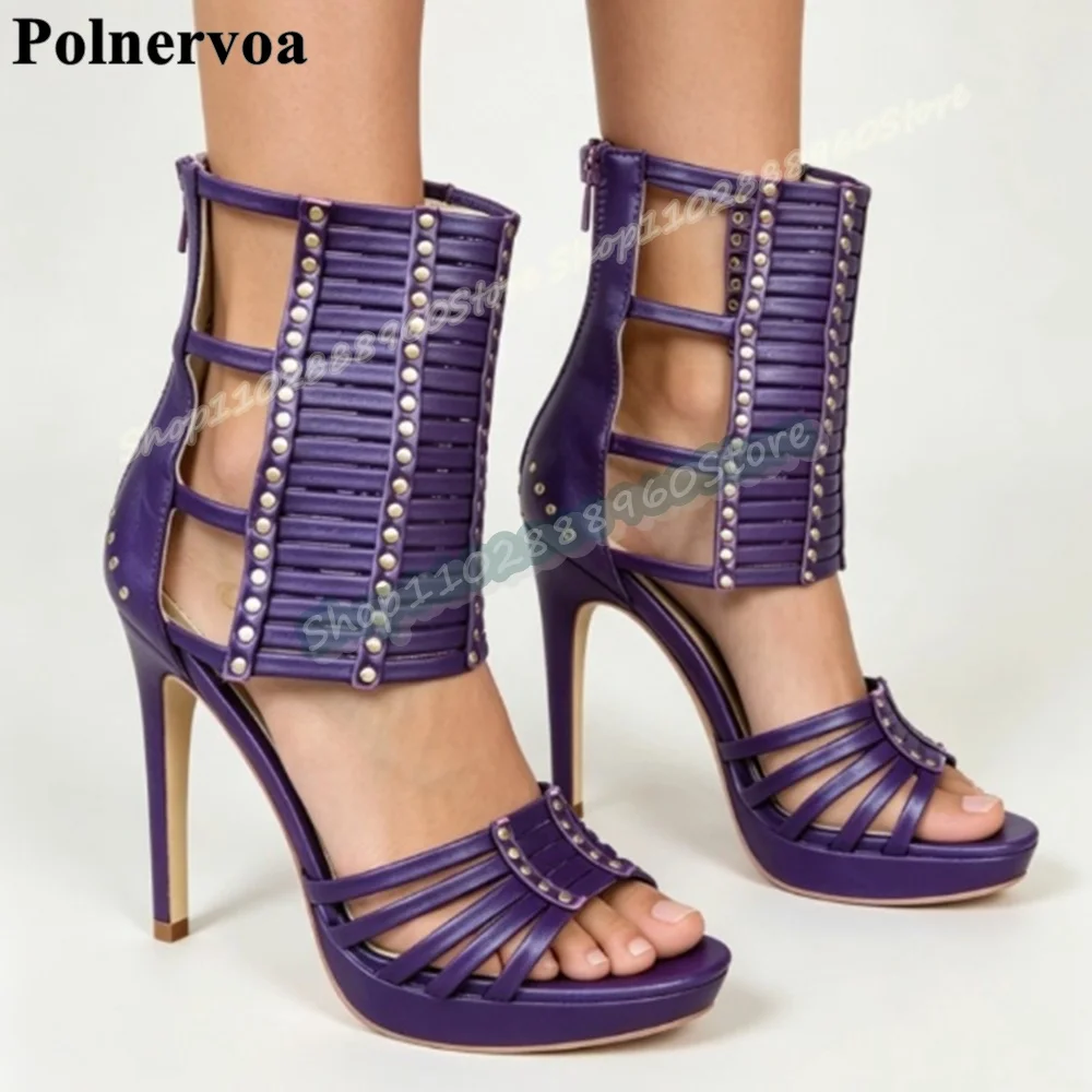 

Trending Purple Narrow Strappy Casual Sandals Stilettos High Heel Shoes For Women Back Zipper Open Toe 2026 Zapatos Para Mujer