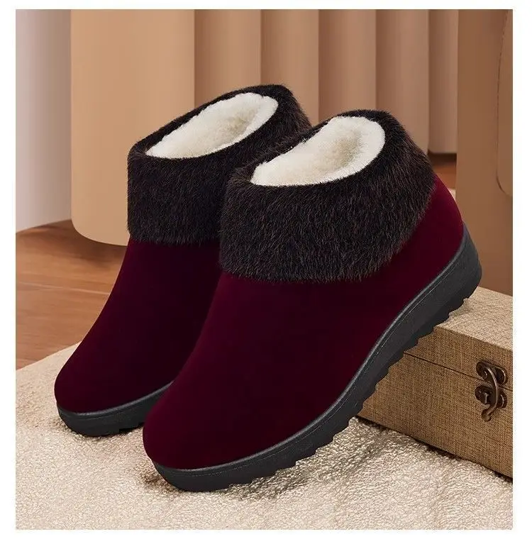 Damen-Fleece-gefütterte Winter-Stiefeletten, zum Hineinschlüpfen, mit rutschfester Sohle, warm, bequem, lässige Winterschuhe. – Detail 5