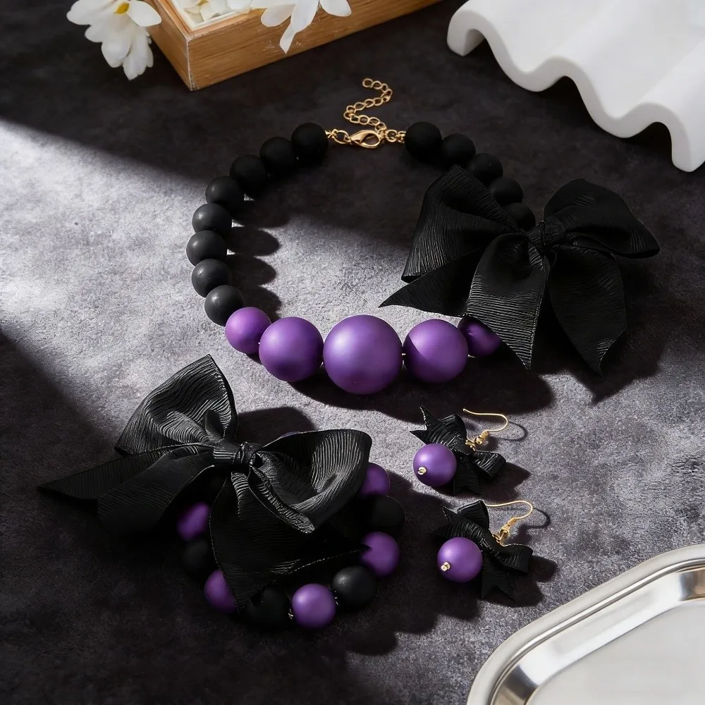 Elegant Imitation Pearl Jewelry Set Beads Versatile Bowknot Jewelry Set Delicate Simple Necklace Bracelet Earring Set Bridal