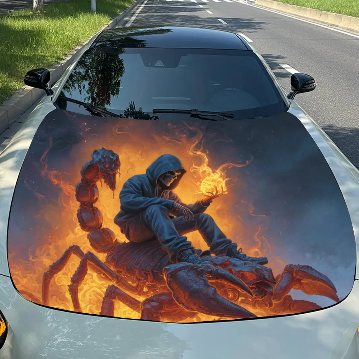 

Magic Skull&Flame Scorpion Hood Decal - Scratch , Weather PVC, Easy To Stick, Adding Bold Design To Your Appearance, Decals And
