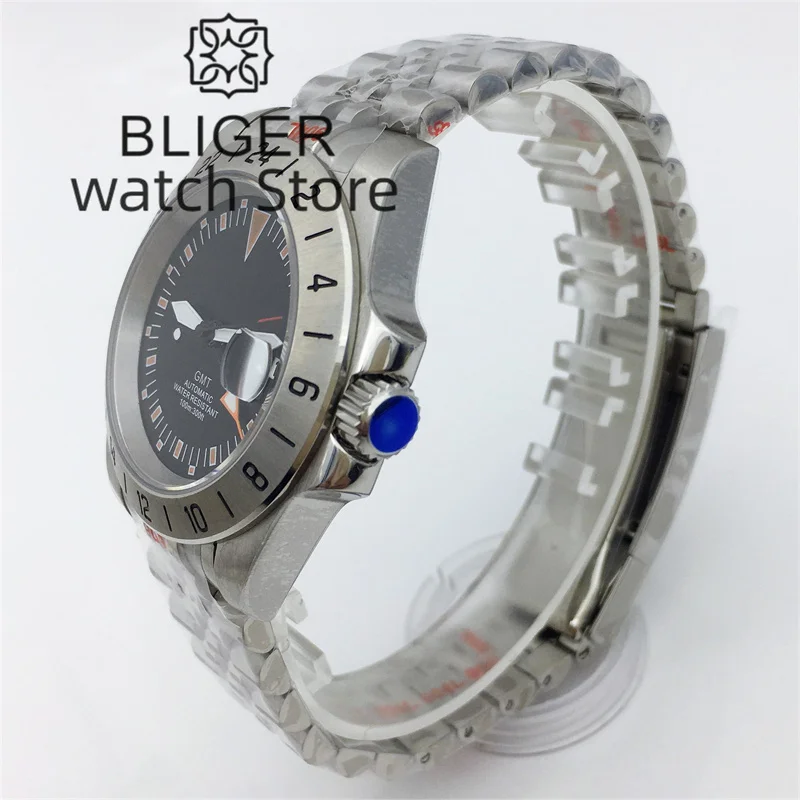 BLIGER 남성용 기계식 시계, GMT NH34 자동 무브먼트, 사파이어 글래스, 316L 스테인리스 스틸 팔찌, 100m 방수, 40mm