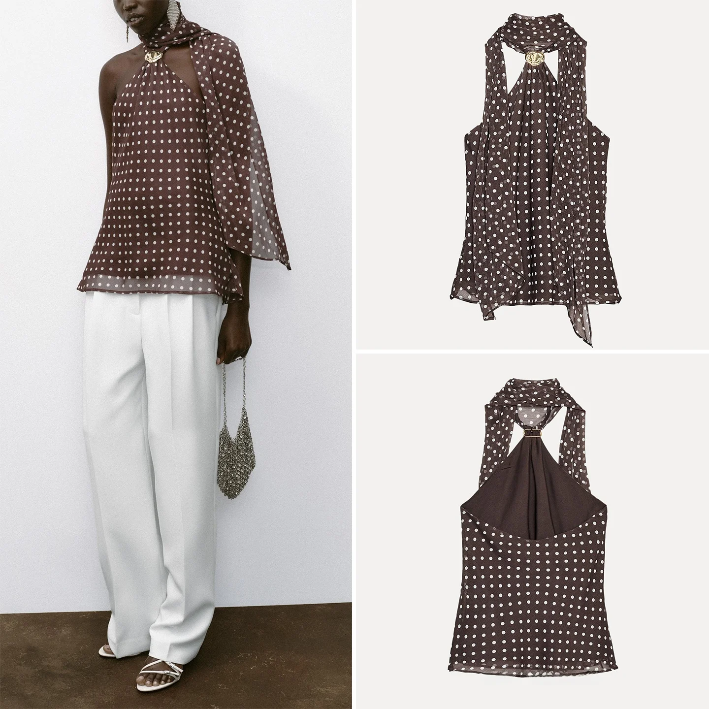 Z 여성용 패션 물방울 무늬 칼라 탑 트렌디 유럽 스타일 아우터웨어 레귤러 길이 슬림 조끼 가을 시즌용