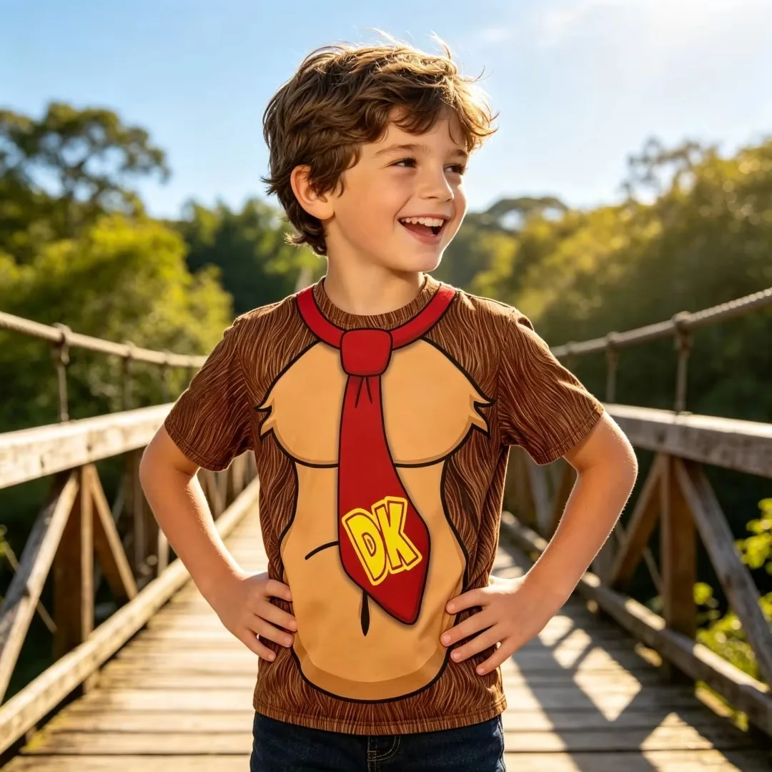 Cartoon Donkey Kong Cosplay Print Short Sleeve T Shirt Unisex Adult Kids Casual Outfit for Boys Girls Summer Daily Wear