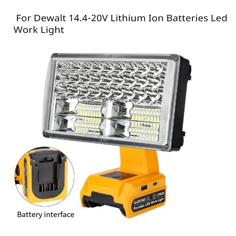 LED Work Light For Dewalt 14.4-20V Li-Ion Battery 30W 3300LM Jobsite Light Cordless Handheld Spotlight For Camping Emergency