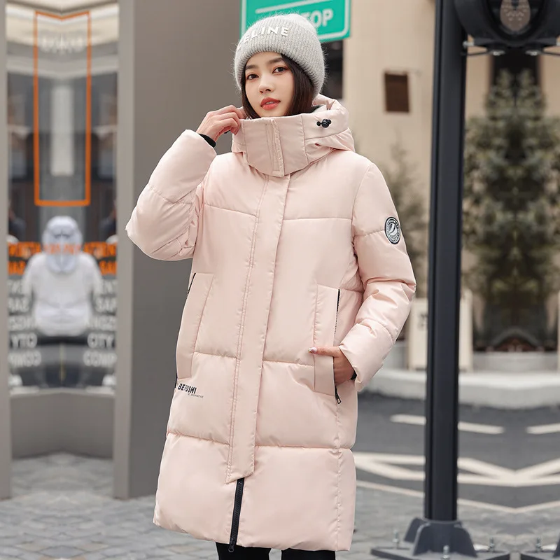 Down Cotton Parkas Women Mid Length 2024 Winter Solid Fashion Loose Warm Puffer Jacket Hooded Long Snow Coat Windproof Plus Size