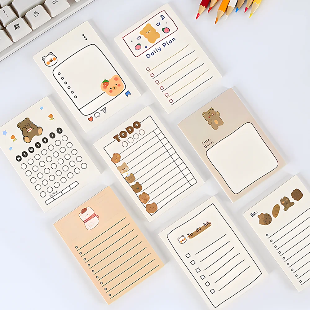 Korean Bear Fruit Non-sticky Notes Lined Memo Pads Cute Check to Do List Shopping Daily Weekly Planner Notepad Stationery Agenda