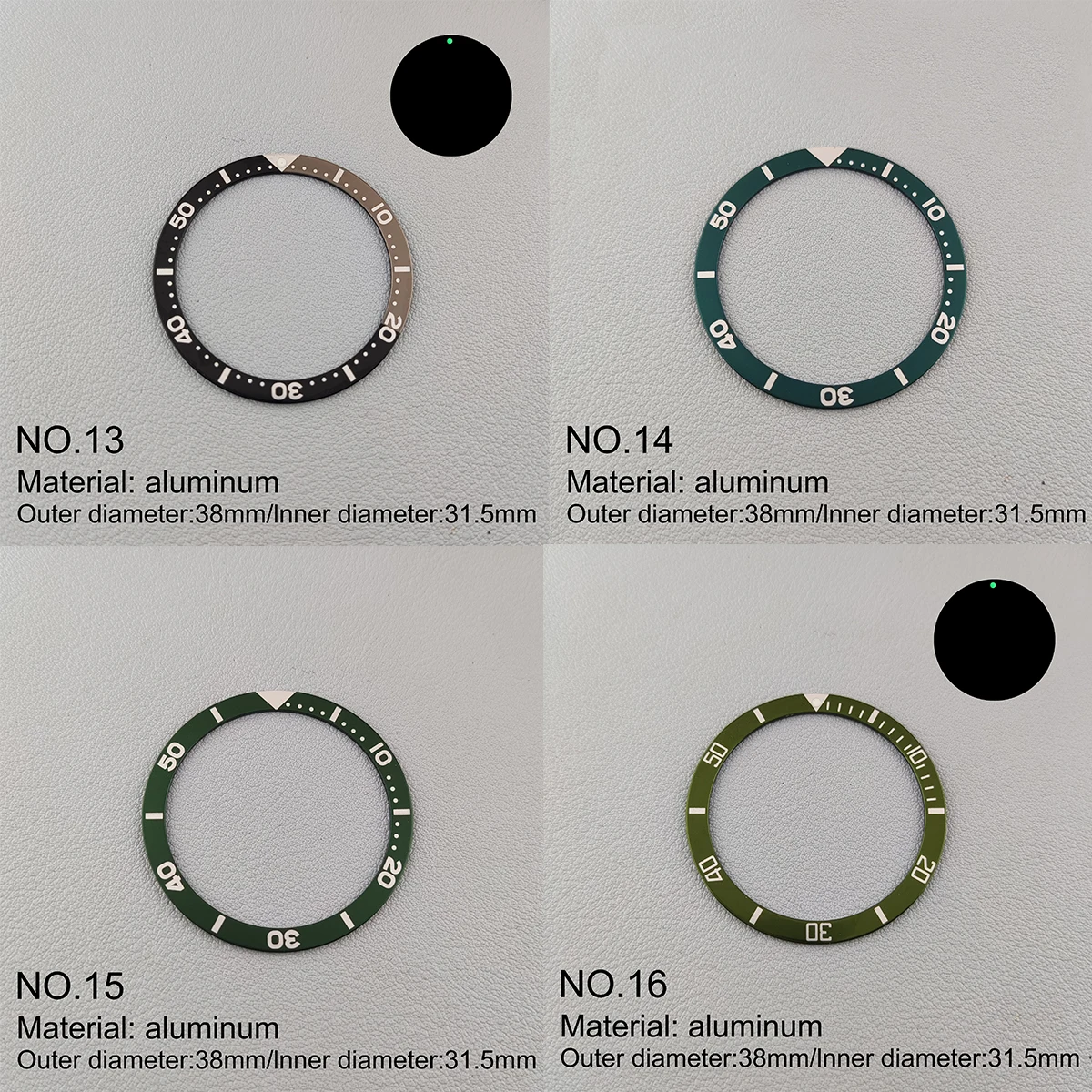 Inserto per lunetta in alluminio piatto da 38mm * 31.5mm sostituisci gli accessori sostitutivi inserto per orologio parti luminose dell'orologio