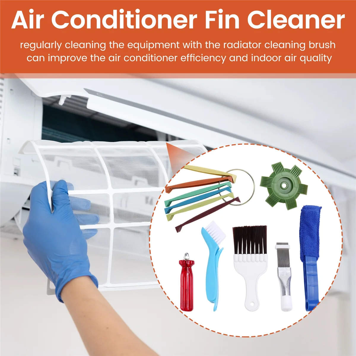 ABNH 6Pc Air Conditioner Fin Cleaner Set,FCR6 Fin Comb Condenser,Air Outlet Cleaner Evaporator Radiator Repair Clean Tool Set