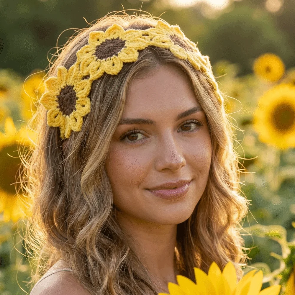 

Turban Flowers Hairband Colorful Bandana Pastoral Style Headscarf French Style Scarf Knitted Hair Band Clothing Accessories