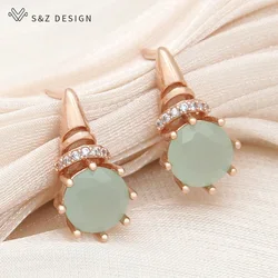 S&Z DESIGN New Fashion Round Crystal Drop Earrings Women Trendy Jewelry 585 Rose Gold Color Micro Inlay Cubic Zirconia Eardrop