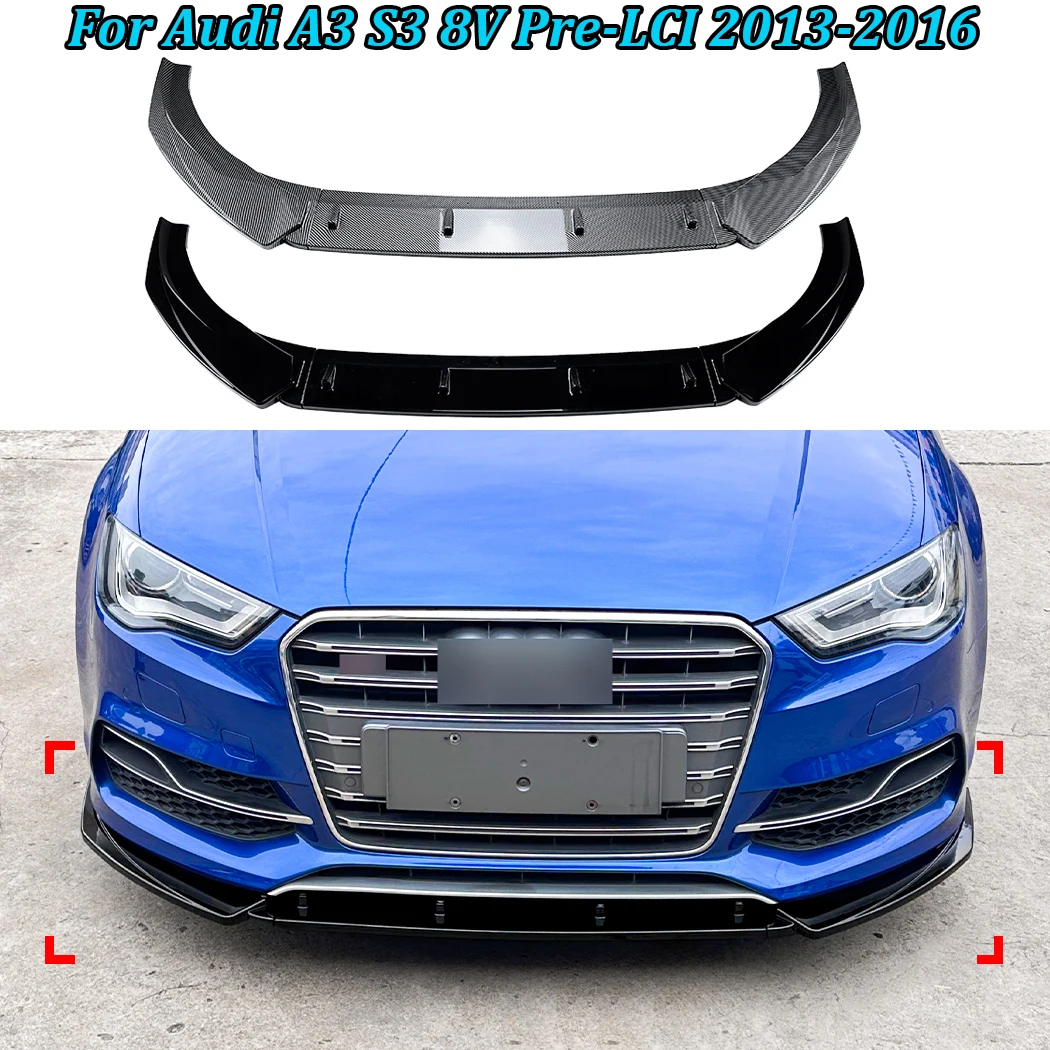 

For Audi A3 S3 8V Pre-LCI 2013-2016 Car Front Bumper Lip Spoiler Splitter Front Shovel Body Exterior ABS Protector Guard Kit