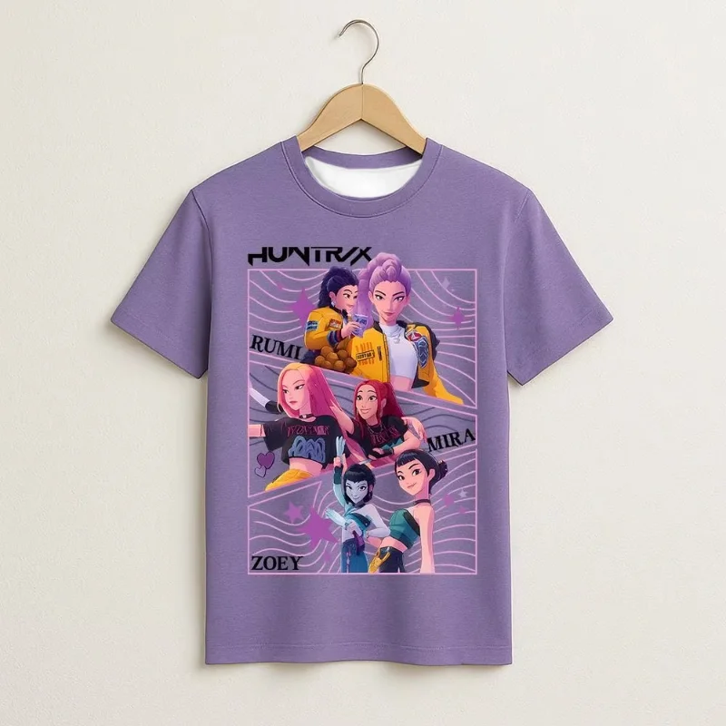 2025 شعبية KPop شيطان الصيادين ثلاثية الأبعاد مطبوعة Harajuku موضة الكرتون نمط فضفاض وتنفس التجفيف السريع الجولة الرقبة #3