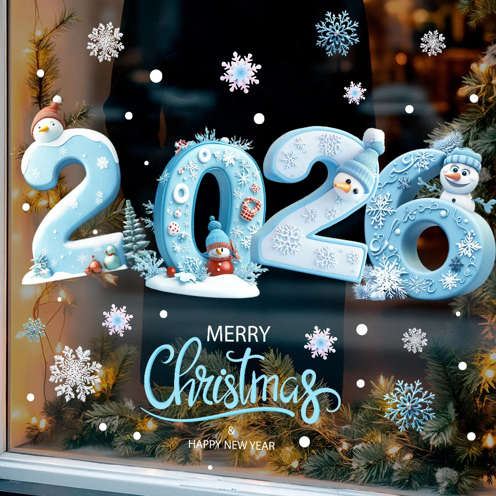 ملصقات ثابتة لعيد الميلاد والعام الجديد لعام 2026 - شارات نافذة للمتاجر (أنماط الثلج/المراخ/النباتات)