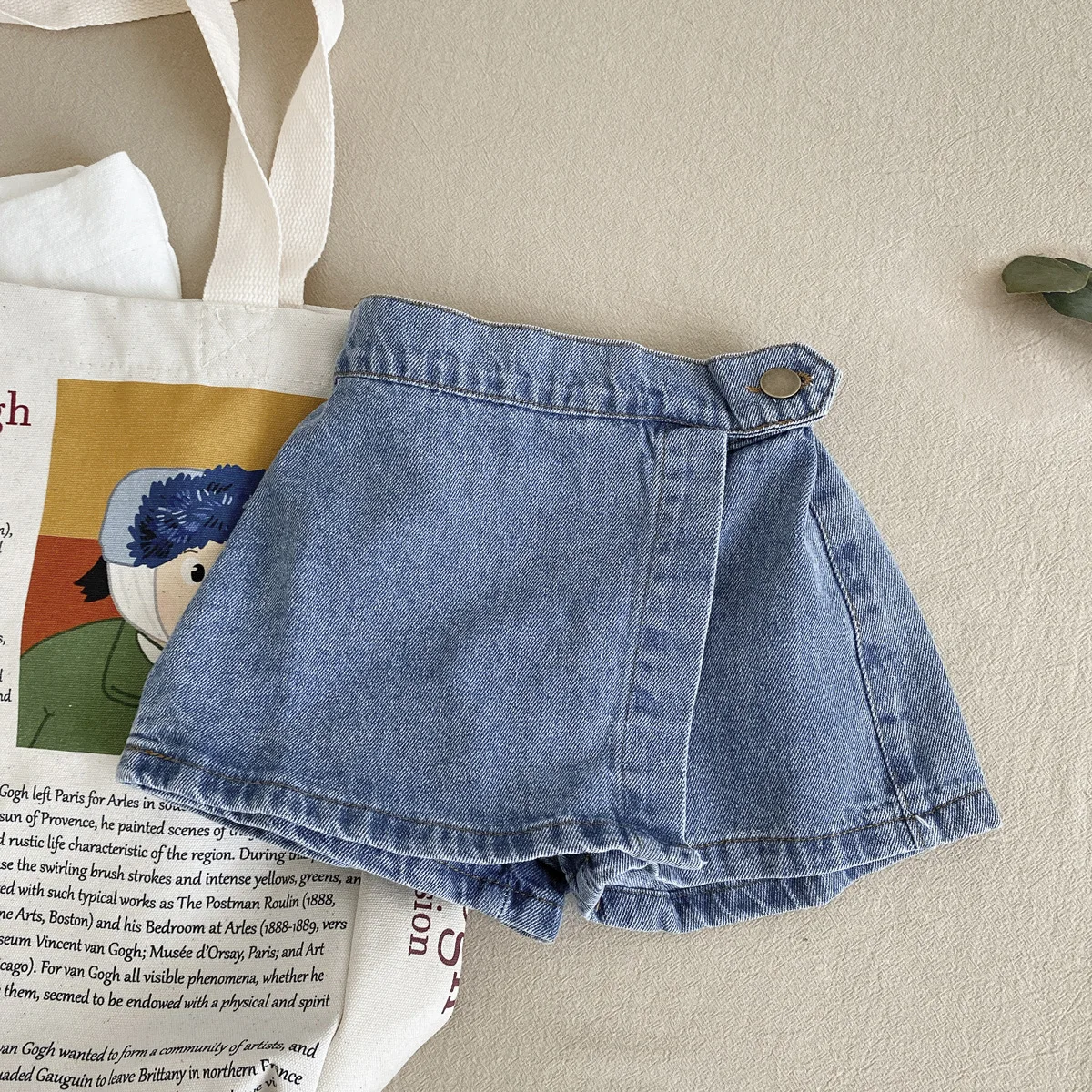 2026 Korean Fashion New Summer Kids Girl Skirt Shorts Solid Elastic Waist Button Soft Denim Culotte Children Versatile Clothing