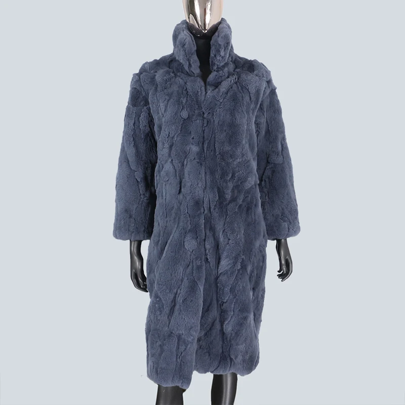 Furyourself 2023 Mode Lange Natuurlijke Real Rex Konijnenbontjas Winterjas Vrouwen Bovenkleding Streetwear Dikke Warme Korea Los