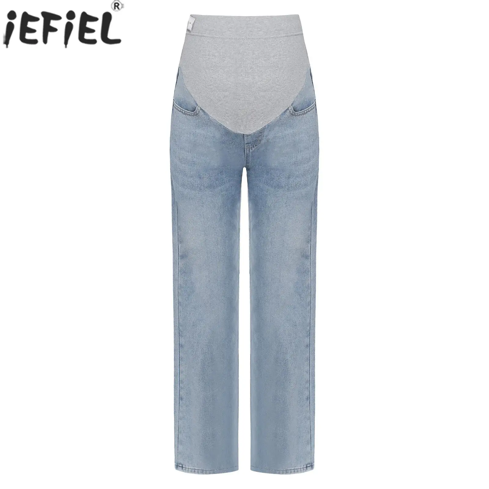 

Maternity Adjustable High Waist Belly Support Jeans Fashion Casual Wide-Leg Denim Pants Pregnant Women Trousers Streetwear