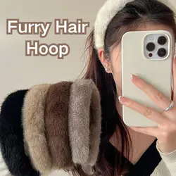 Women Girls Plush Widen Thicken Plush Sponge Hair Bands Faux Fur Padded Headbands Soft Fluffy Furry Hair Hoops Hair Accessories