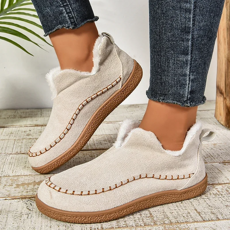 

Soft Sole Short Plush Snow Boots for Women 2024 Winte Keep Warm Slip On Ankle Boots Woman Comfortable Non Slip Flat Cotton Shoes