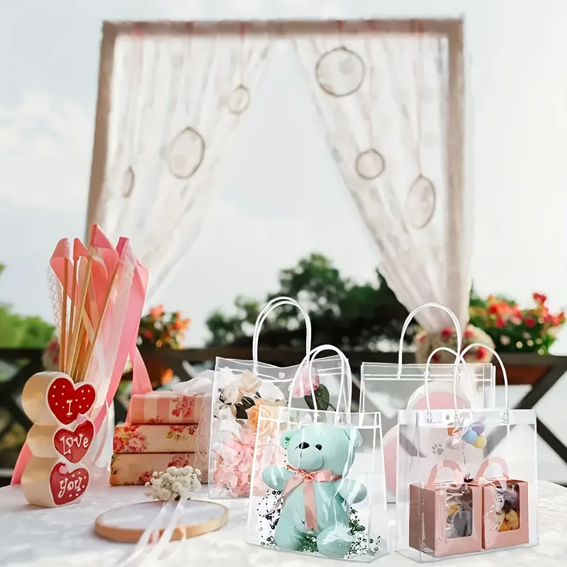 

20pcs Clear Gift Bags with Handles Transparent Reusable Tote Bags Wedding Shopping School Birthday Party Supplies