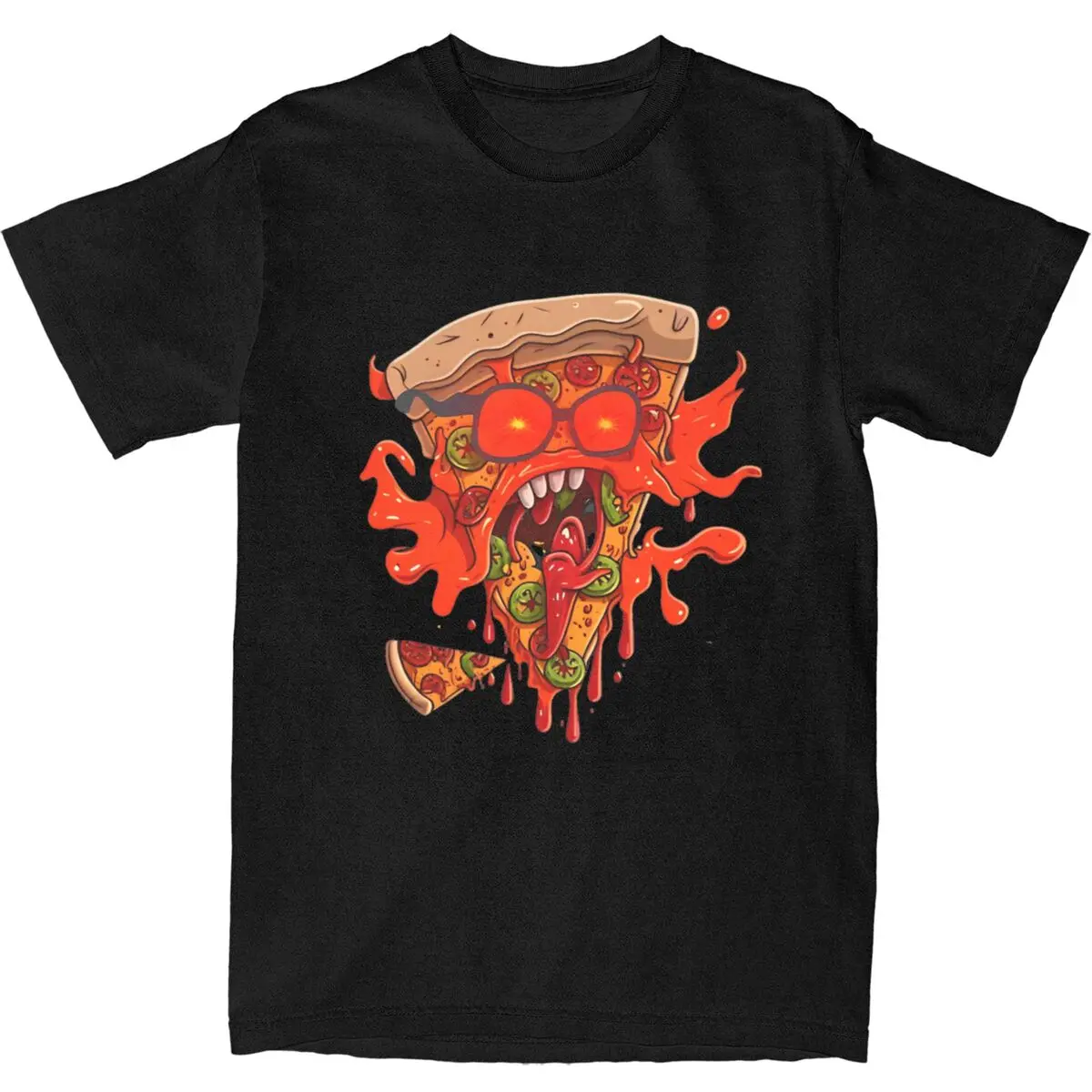 Man T Shirt Angry Pizza Pizza Tower T Shirts Fashion Beach Tee Shirt Y2K Casual Printed Cotton Tops Gift